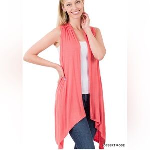 NWT!Clearance 🍇 Rose Sleeveless Draped Open Front Cardigan Waterfall Vest